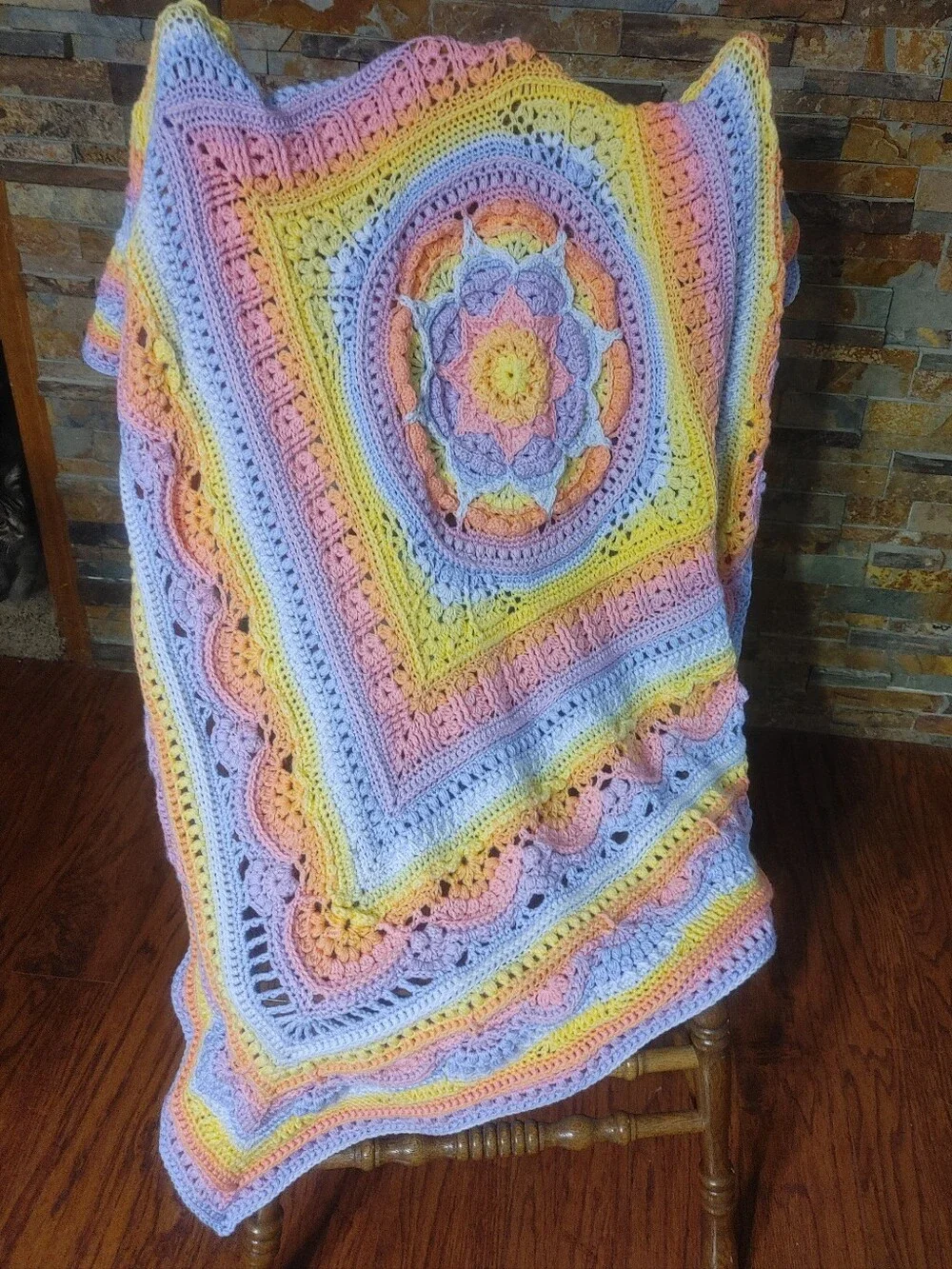 Handmade Crocheted Soft Beautiful Rainbow Baby Blanket 46